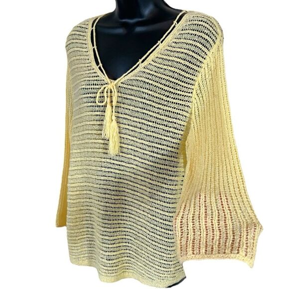 Chicos Canary Yellow Loose Open Knit Sweater - Picture 4 of 9